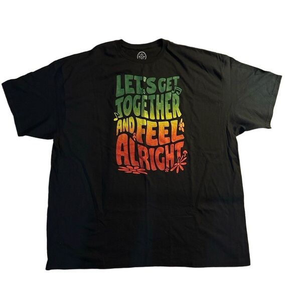 Reggae T-Shirt Black Rasta Graphic let’s get together & feel all right L - Picture 2 of 4